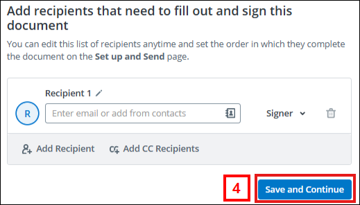 Add recipients that need to fill out and sign this document